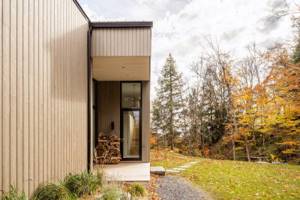 Простой лесной дом с односкатной крышей в Канаде