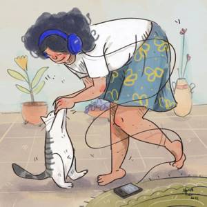 Карантинная жизнь с кошкой в иллюстрациях индийской художницы Аннады Менон